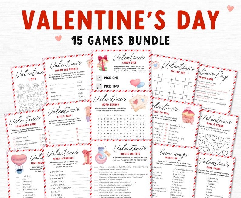 15 Valentines Day Games Printable Bundle Valentines Party - Etsy