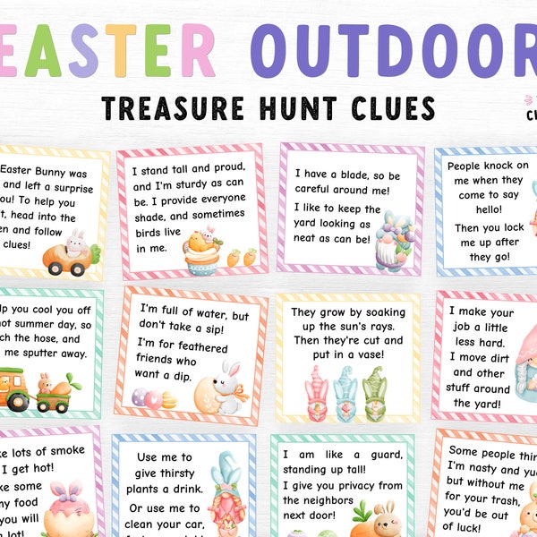 Outdoor Easter Treasure Hunt clues, Easter Scavenger Hunt for kids, Easter Printable Game for Kids, Printable eggs hunt clue, Easter game