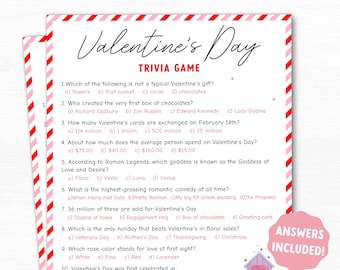 Valentines Day Trivia Game Adults, Printable Valentines Day Trivia, Valentines Quiz for Adults, Valentines Party Game, Family Game