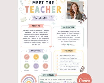 Modelo editável de apresentação do professor | Apresentação do professor no Canva | Material imprimível para o início do ano letivo | Carta de boas-vindas para a sala de aula