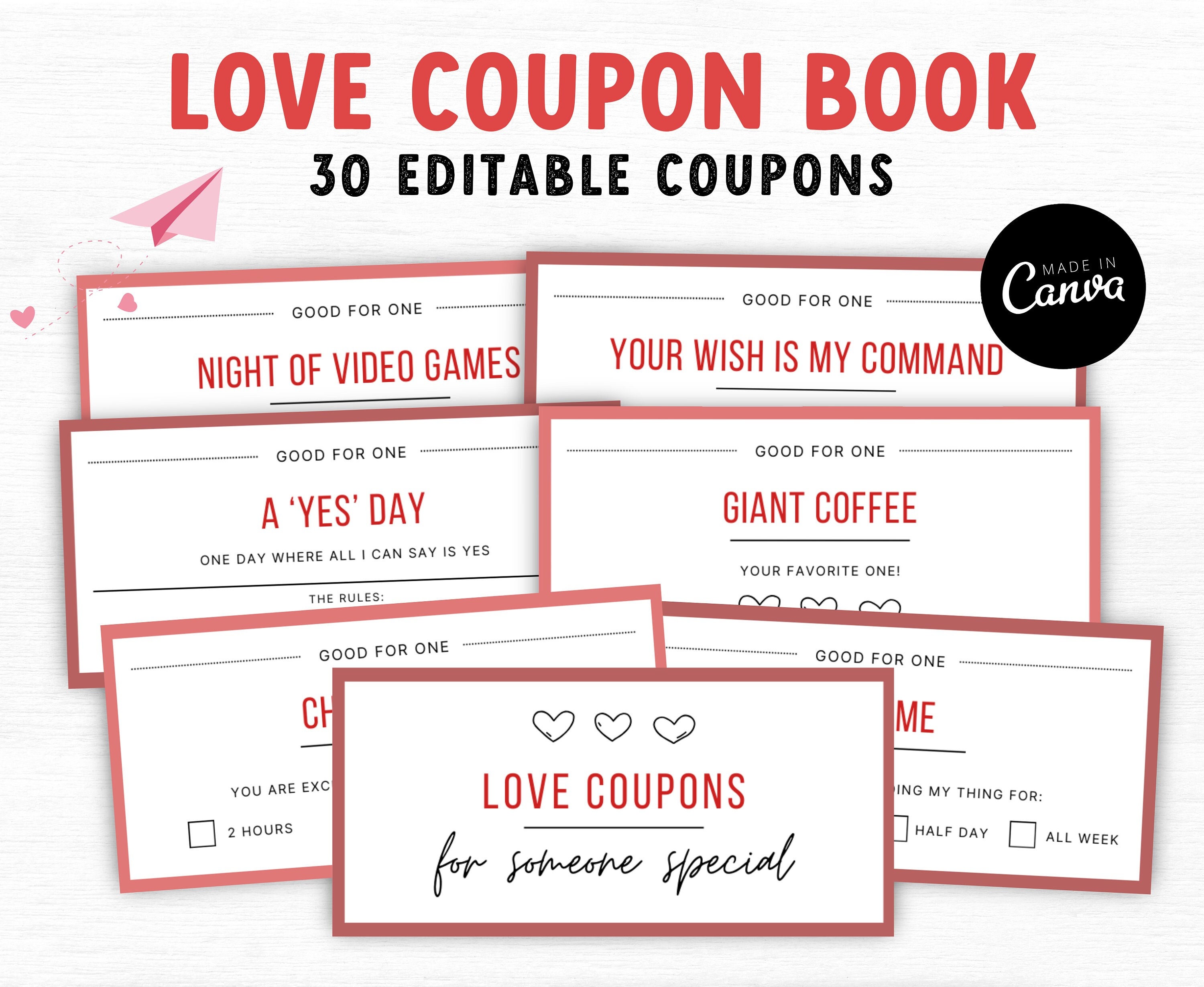 Love coupon Book Editable Template, Printable Coupon Book, Love Coupons, Couple Coupons for her, Anniversary gift, gift for her