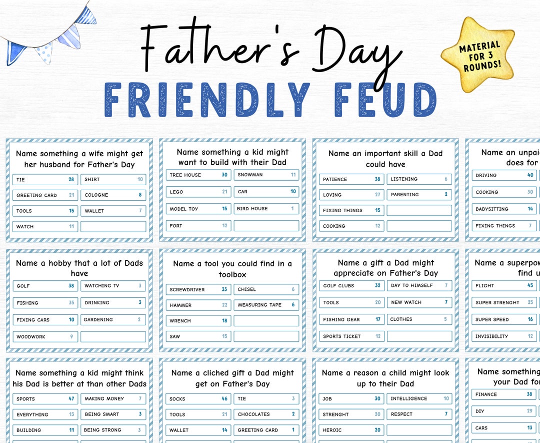 Father's Day Friendly Feud Game, Trivia Night, Printable Family Feud ...
