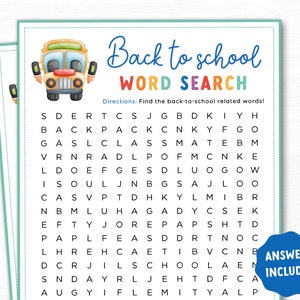 Juego imprimible de búsqueda de palabras para la vuelta al cole, juego imprimible para la vuelta al cole, actividad escolar para niños, juego de aula, rompehielos en clase