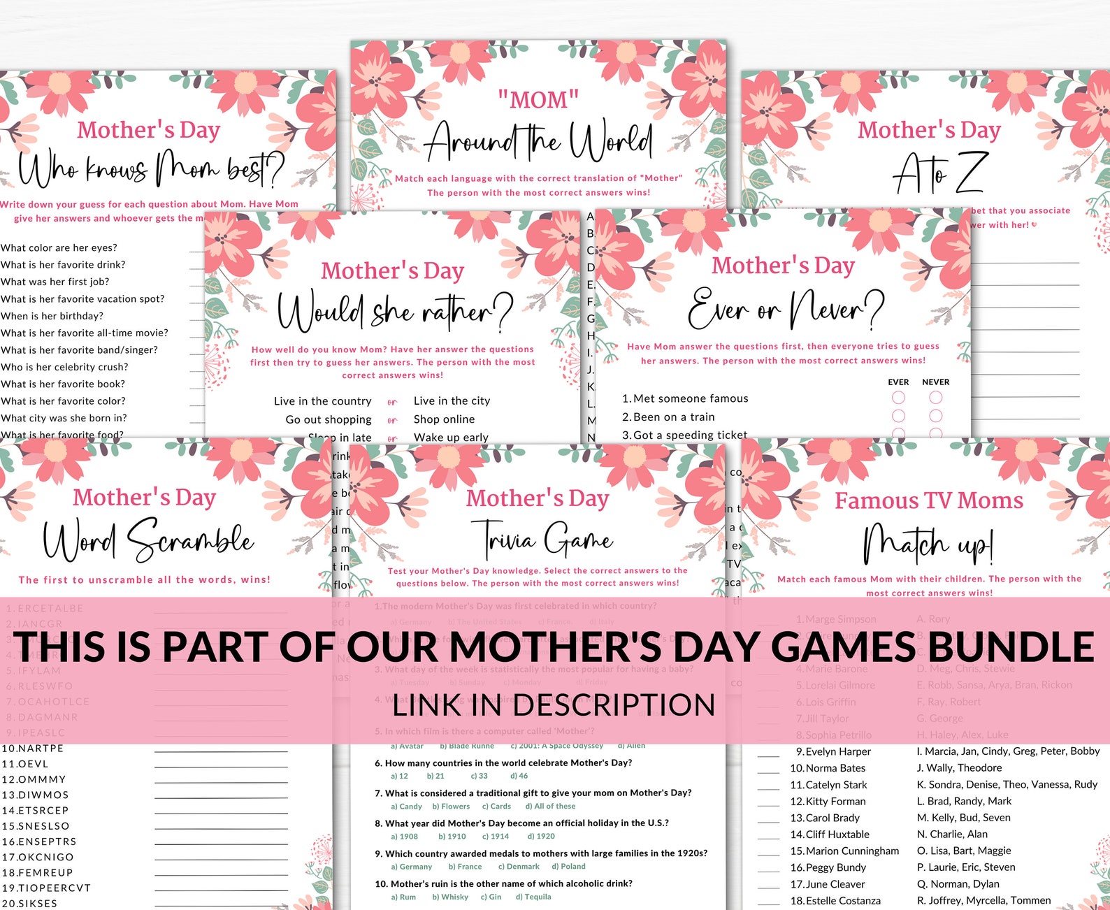 Mother's Day Trivia Game Printable Mothers Day Quiz Etsy