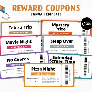 Printable Kids Reward Coupons, Editable Coupon Book, Kids Reward Coupon Book, Birthday Coupon, Editable Kids Reward Coupons
