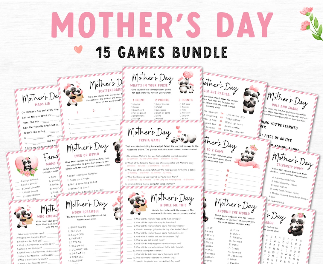 15 Mother's Day Games Bundle, Printable Games for Kids and Adults ...