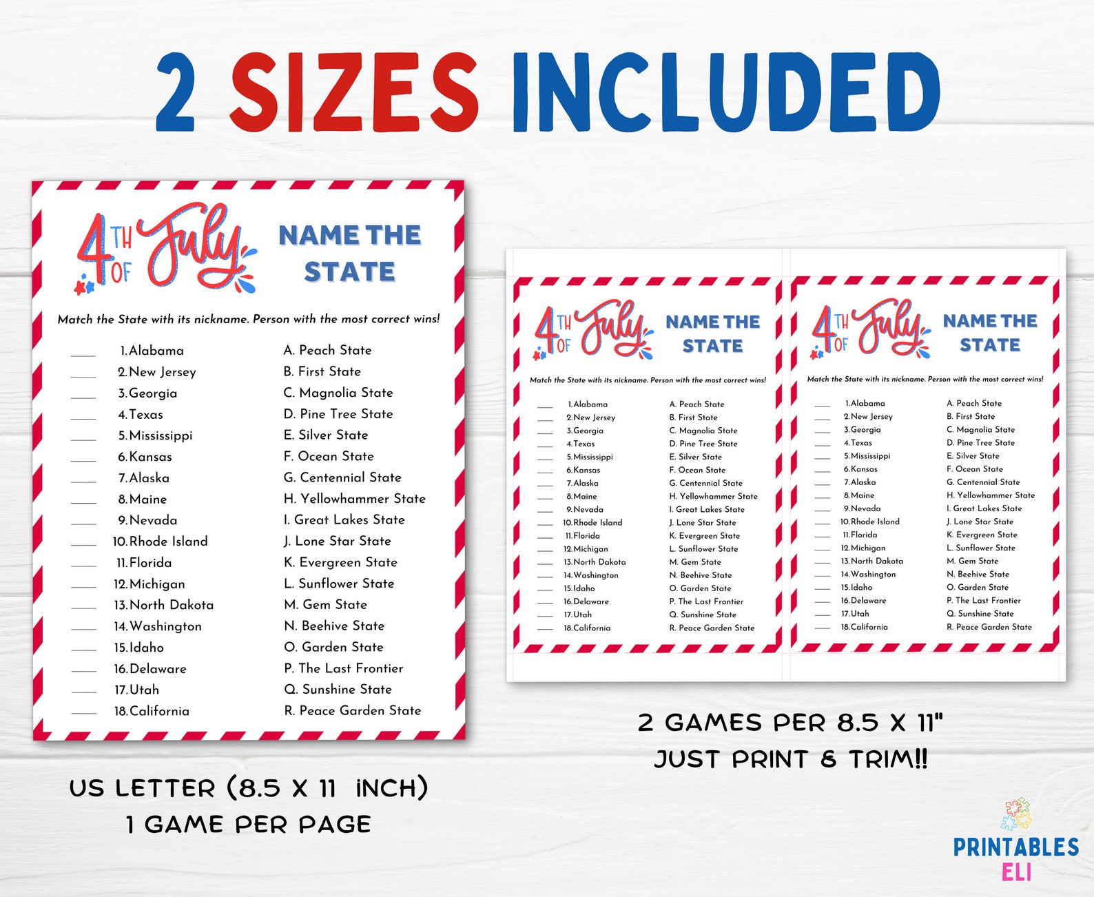 Fourth of July Printable Game 4th of July Name the State - Etsy