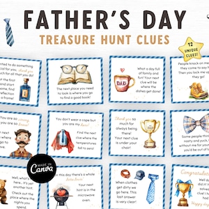 Father&#39;s Day Treasure Hunt clues, Scavenger Hunt for kids and adults, Father&#39;s Day Printable Game, Printable Scavenger Hunt Clues