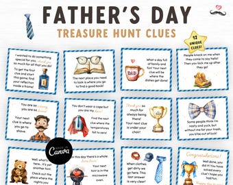 Father's Day Treasure Hunt clues, Scavenger Hunt for kids and adults, Father's Day Printable Game, Printable Scavenger Hunt Clues