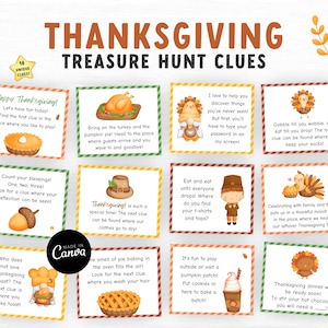 Editable Thanksgiving Treasure Hunt for kids, Treasure Hunt clues, Autumn game printable, Printable Scavenger Hunt Clues, Thanksgiving Game