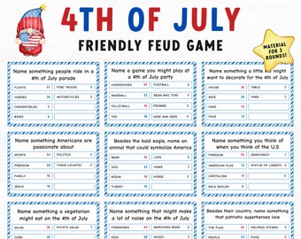 Fourth of July Friendly Feud Game, Trivia Night, Printable Family Feud Quiz, Family Game, Printable party group game, 4th of July Activity