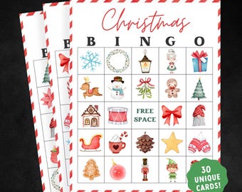 Cartes de bingo de Noël à imprimer, bingo des fêtes, fête de Noël en famille, jeu de bingo pour enfants et adultes, activité de Noël, jeu de Noël