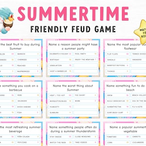 Juego de disputa amistosa de verano, noche de trivia, cuestionario de disputa familiar imprimible, juego familiar, juego de grupo para fiesta imprimible, actividad de verano