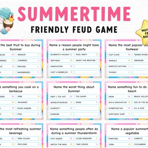Summer Friendly Feud Game, Trivia Night, Printable Family Feud Quiz, Family Game, Printable Party Group Game, Summertime Activity