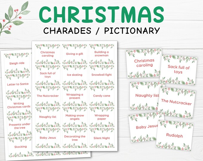 Christmas Charades Printable Game, Charades Cards, Christmas Pictionary ...