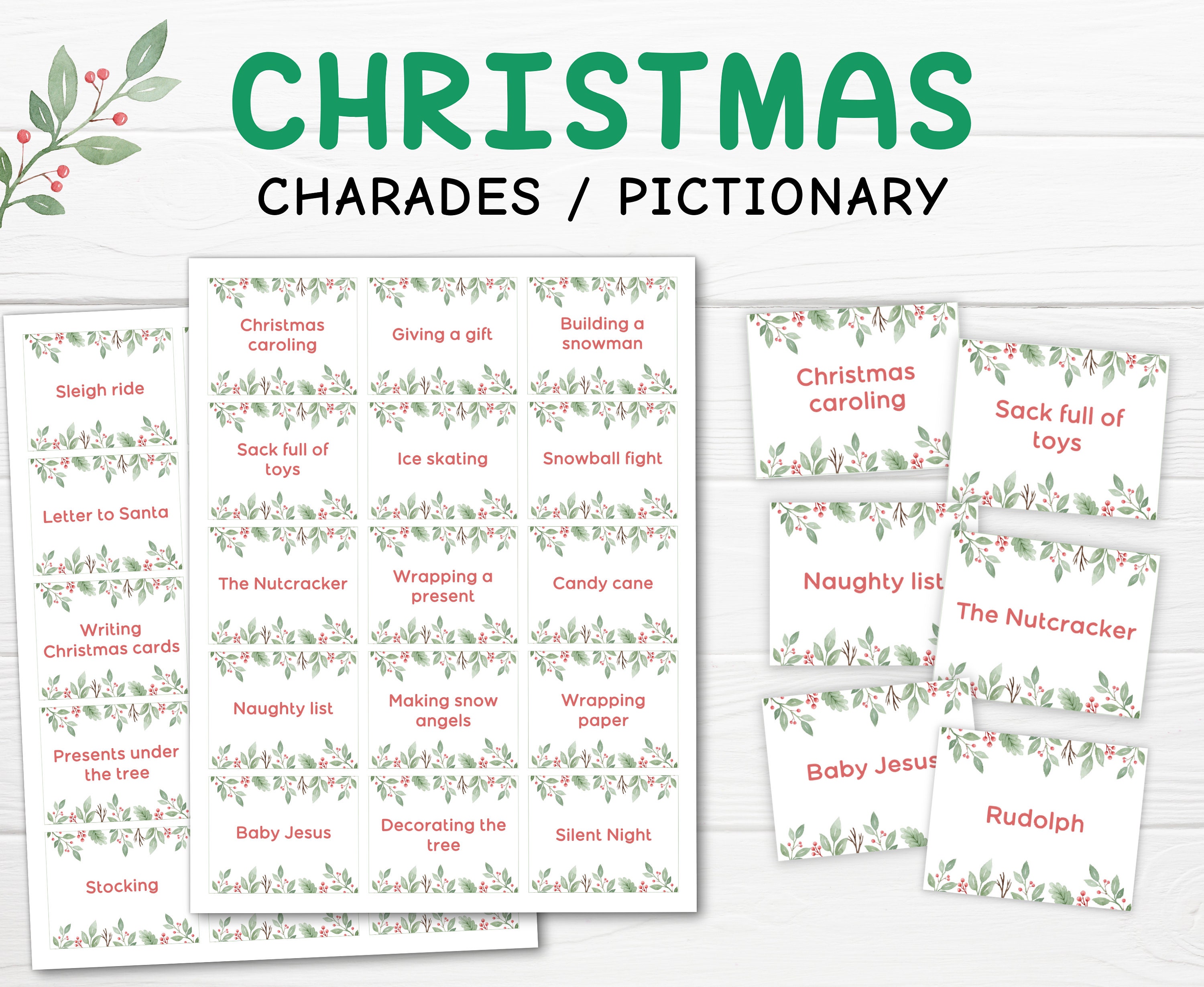 Christmas Charades Printable Game Charades Cards Christmas - Etsy