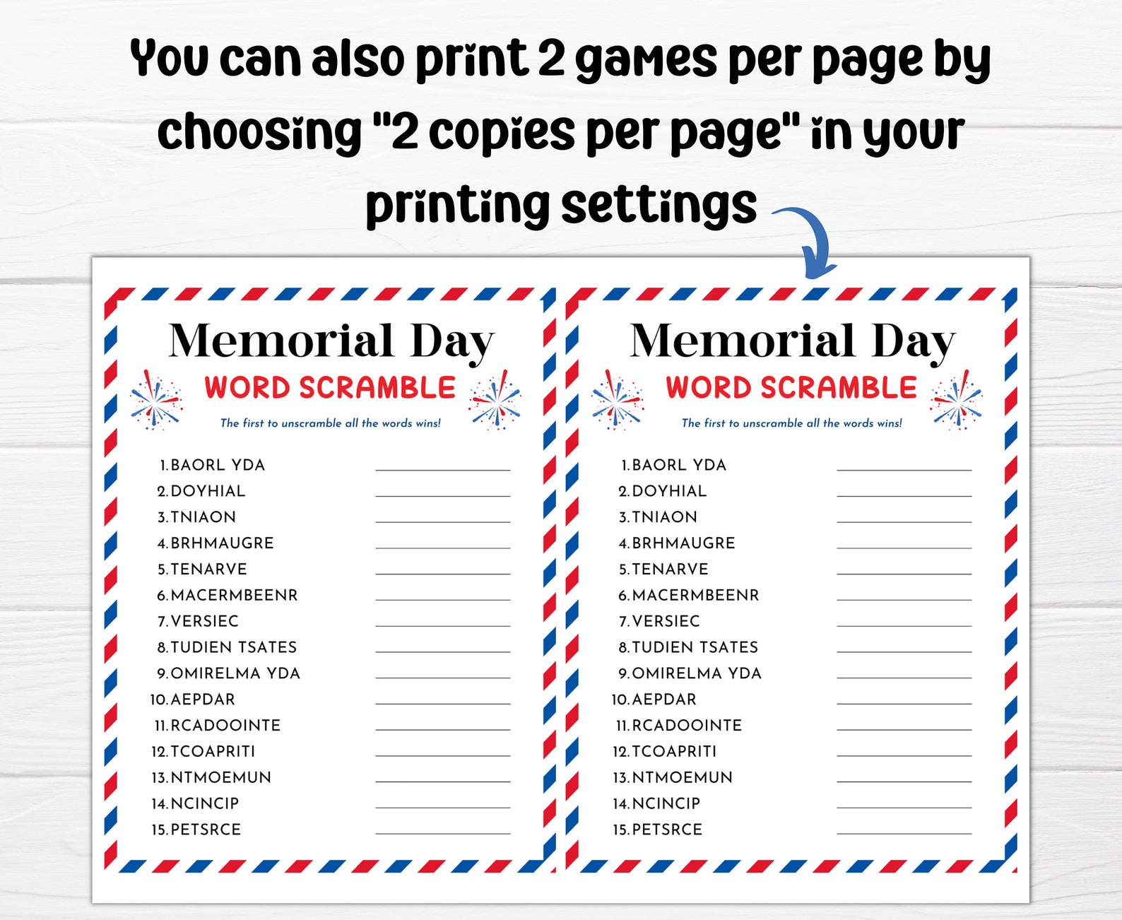 Printable Memorial Day Word Scramble Game Memorial Day Game Etsy