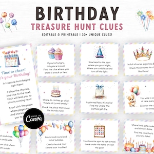 Editable Birthday Treasure Hunt Game Canva Template, Birthday Scavenger Hunt, Gender Neutral Party Game, Printable Scavenger Hunt Clues