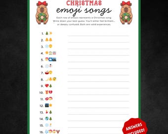 Christmas Emoji Pictionary Game | Christmas Printable Game | Holiday Party Music Quiz | Emoji Song Christmas Trivia | Family Party Game