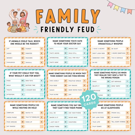 Family Friendly Feud Game Printable | Family Game Night | Party Game for Large Groups | Family Gathering Activity | Family Trivia Game