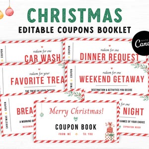 Libro de cupones navideños imprimible, cupones navideños editables, cupones imprimibles para niños, cupones imprimibles para fiestas, regalos para él, regalos para ella