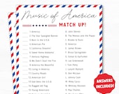 Music of America Match Up Game, Printable Memorial Day Game for adults, Printable Family Party Game, Patriotic Trivia Game, Labor Day Game