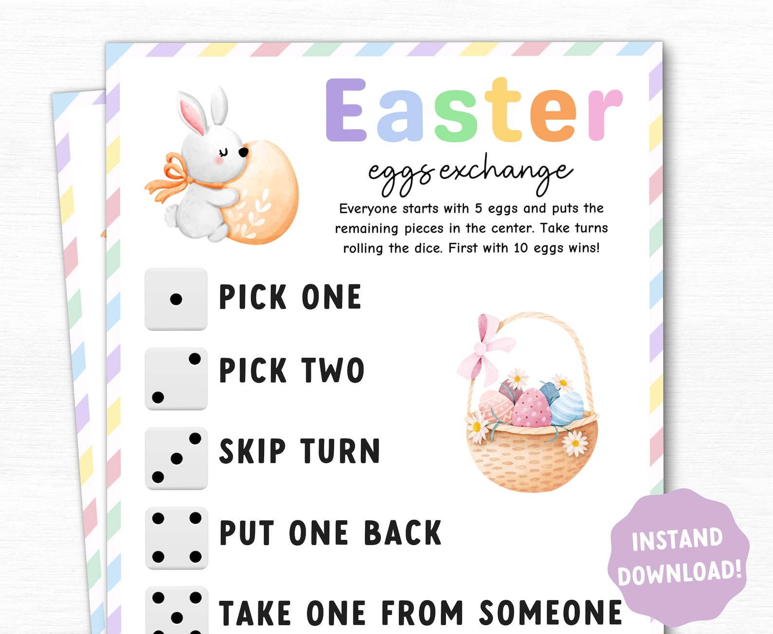 Easter Eggs Exchange Dice Game, Printable Easter Game for Kids