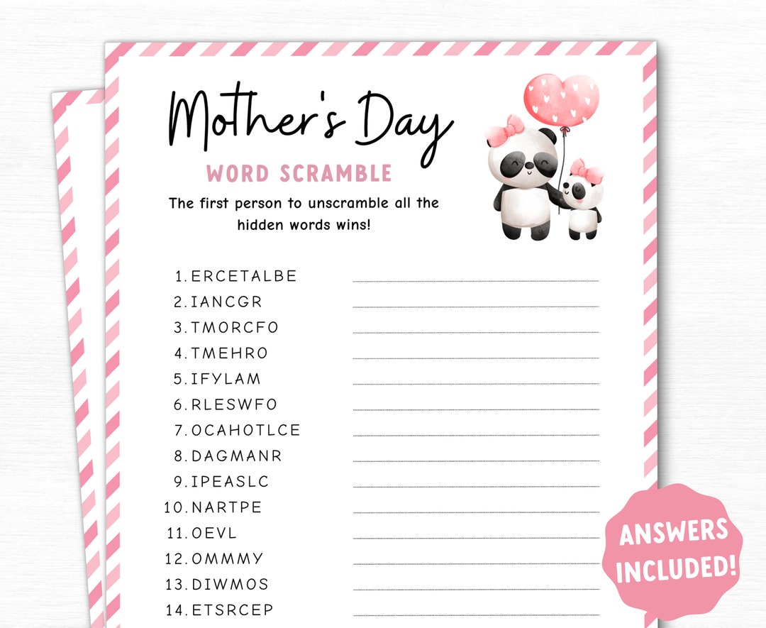 Mother's Day Word Scramble Printable Game Printable Party - Etsy