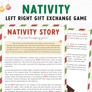 Nativity Story Left Right Game, Gift Exchange Game, Christmas Party Game Printable, Printable ...
