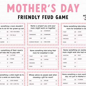 Mother&#39;s Day Friendly Feud Game, Trivia Night, Printable Family Feud Quiz, Family Game, Printable party group game, Mom birthday activity