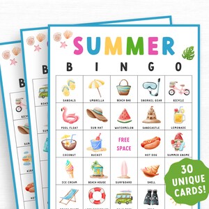 Summer Bingo Cards Printable, Summertime Bingo, Printable Summer Activity for kids and adults, Family Game, Printable Summer Game