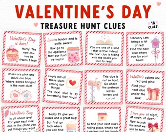 Valentines Day Treasure Hunt, Valentines Scavenger Hunt for kids, Valentines Printable Games for kids, Valentines Treasure hunt clues