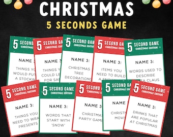 Christmas 5 Second Game Printable, Party game, Printable Christmas Family Game, Christmas Trivia, Christmas Printable Cards Game