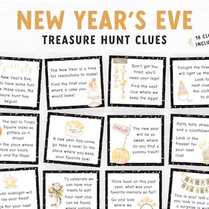 New Years Eve Treasure Hunt Clues for kids, Holiday Treasure Hunt, Game printable, Printable Scavenger Hunt Clues, New Year Game Printable
