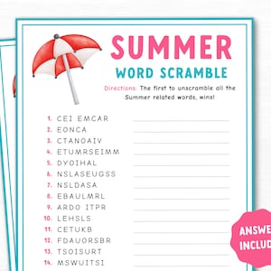 Juego imprimible de palabras en inglés para el verano, juego de verano, juego imprimible para fiestas familiares, juego de viaje por carretera, actividad para el aula