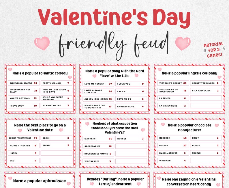 Valentines Day Friendly Feud Game Couples Quiz Trivia Night Etsy UK