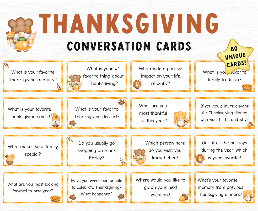 90 Thanksgiving Conversation Cards, Family Friendly Conversation ...
