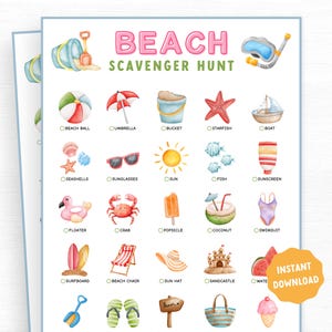Beach Scavenger Hunt Game | Printable Beach Game for Kids | Beach Treasure Hunt | Family Game | Outdoor Game Summer Break | Printable Game