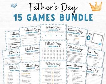 15 Printable Fathers Day Game Bundle, Fathers Day Games for kids and adults, Printable Family Party Game, Family Games Night,Games Printable