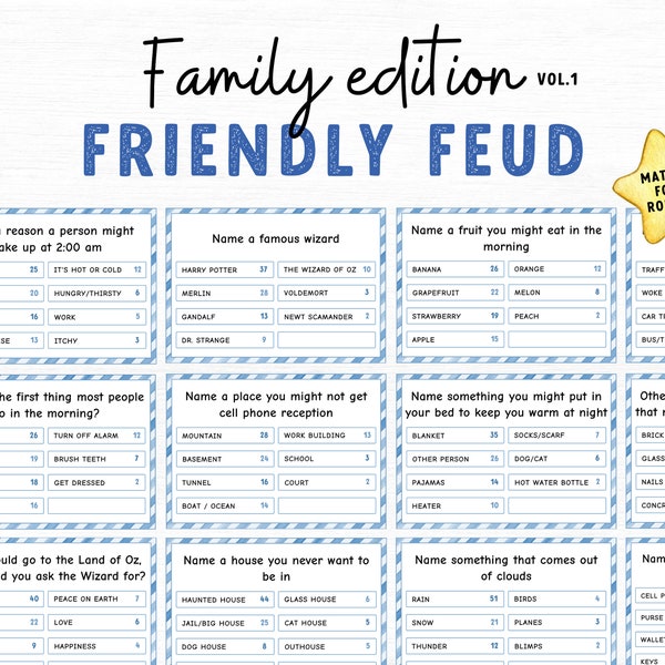 Family Feud Game Printable, Family Game Night, Family Quiz, Friendly Feud Game Trivia, Group Game