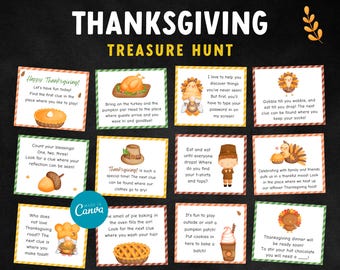 Editable Thanksgiving Treasure Hunt for kids, Treasure Hunt clues, Autumn game printable, Printable Scavenger Hunt Clues, Thanksgiving Game