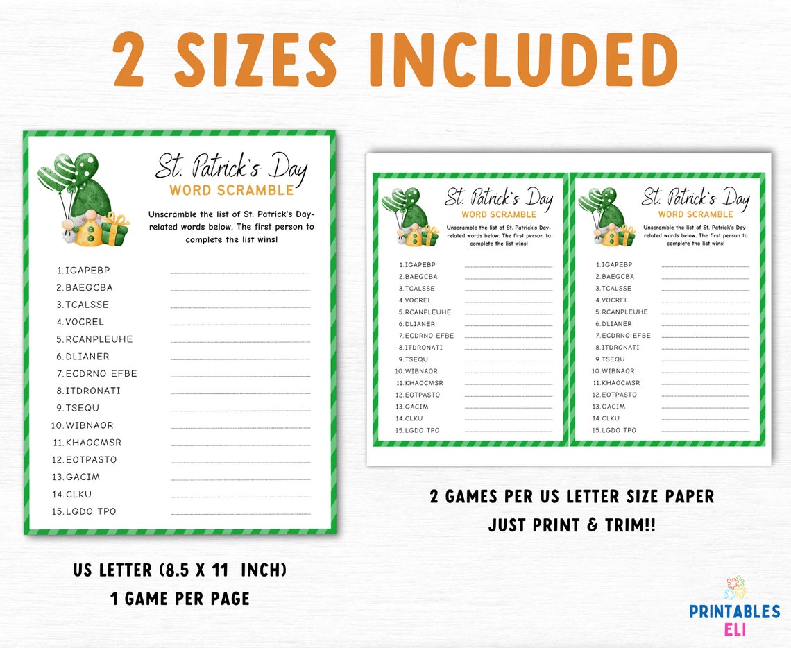 St. Patrick's Day Word Scramble Game, Printable Patrick's Day Party ...