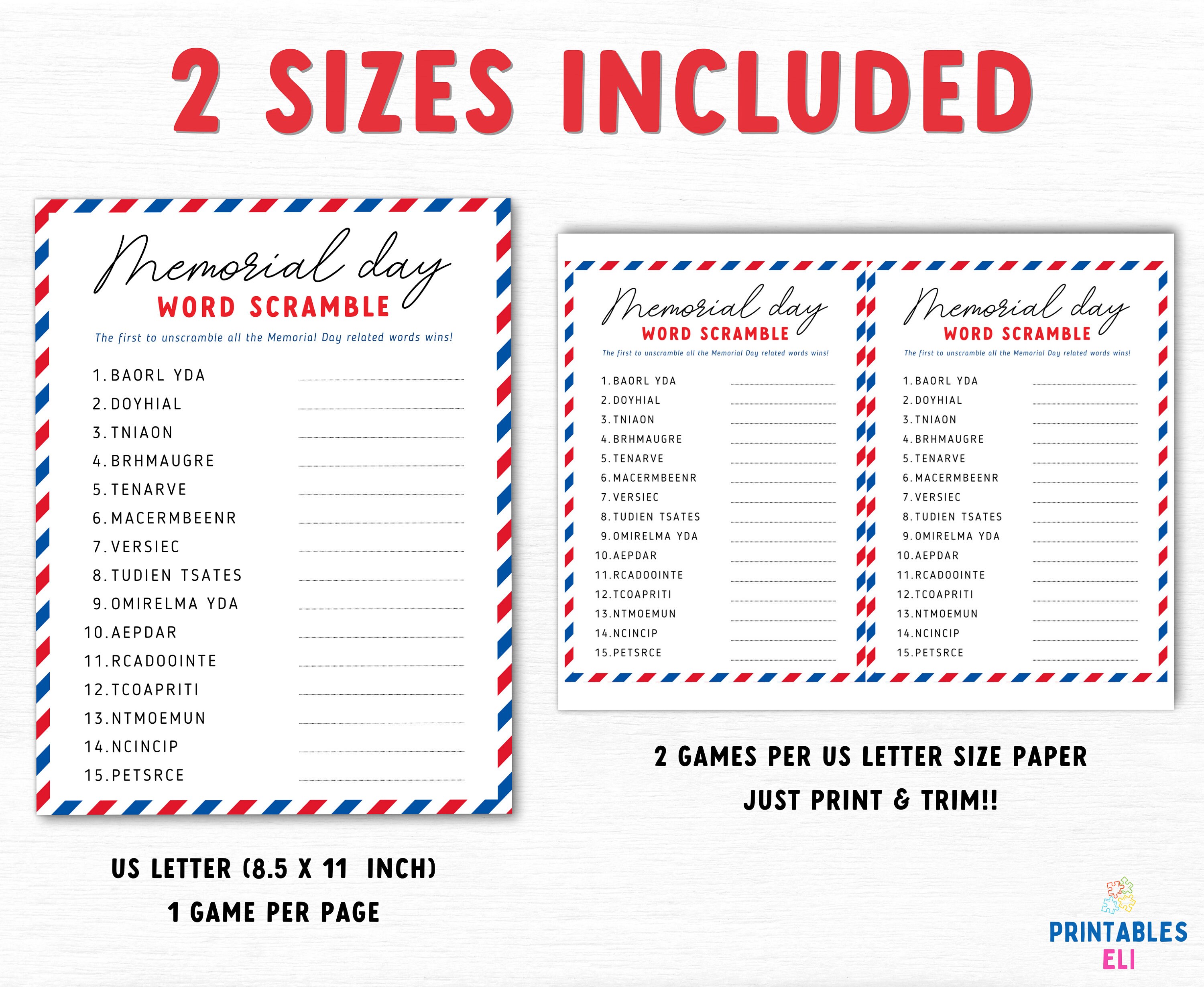 Printable Memorial Day Word Scramble Game, Memorial Day Game for Kids ...