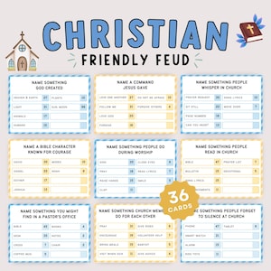 Christian Friendly Feud Game, Bible Family Feud Game, Church Game Night Activity for Youth Groups, Bible Trivia Party Game Printable