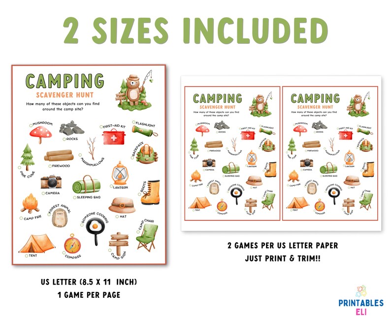 Camping Games Printable Bundle, Printable Camping Game for Kids and ...