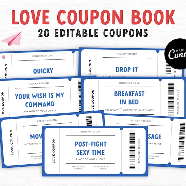 Love coupon Book Editable Template, Printable Coupon Book, Love Coupons, Couple Coupons for him, Anniversary gift, gift for her