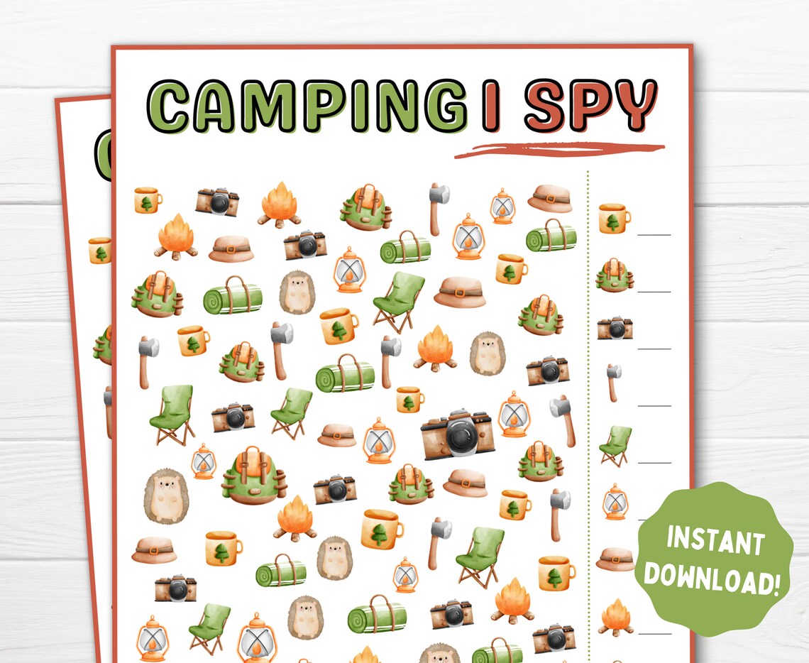Camping I Spy Printable Game Camping Printable Game for Kids - Etsy