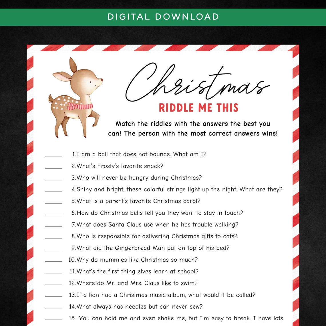 Christmas Riddle Me This Printable Game, Family Christmas Game ...