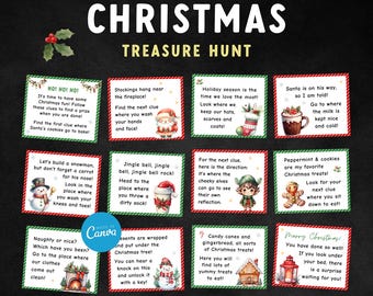 Christmas Treasure Hunt for kids, Holiday Treasure Hunt clues, Winter game printable, Printable Scavenger Hunt Clues, Christmas Game Print