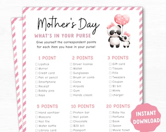 Juego imprimible para el Día de la Madre: ¿Qué hay en tu bolso?, Juego para el Día de la Madre, Juego imprimible para niños y adultos, Juego familiar, Juego de fiesta
